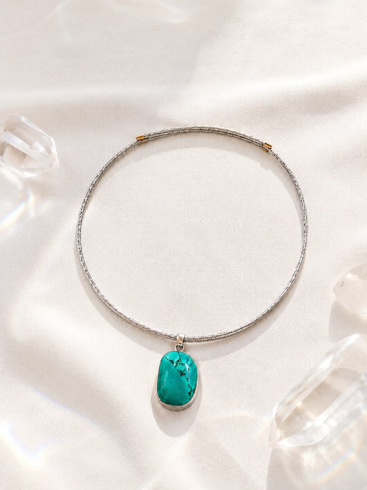 Collana Magnetica silver e ciondolo in pietra turchese e argento 925