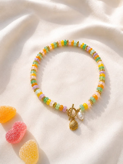 Collana Caramella in Agata Multicolore e Acciaio Inox Placcato oro