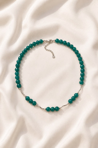 Parure Lucrezia con collana e orecchini in agata verde naturale e argento 950 realizzata a mano da OSADA Gioielleria