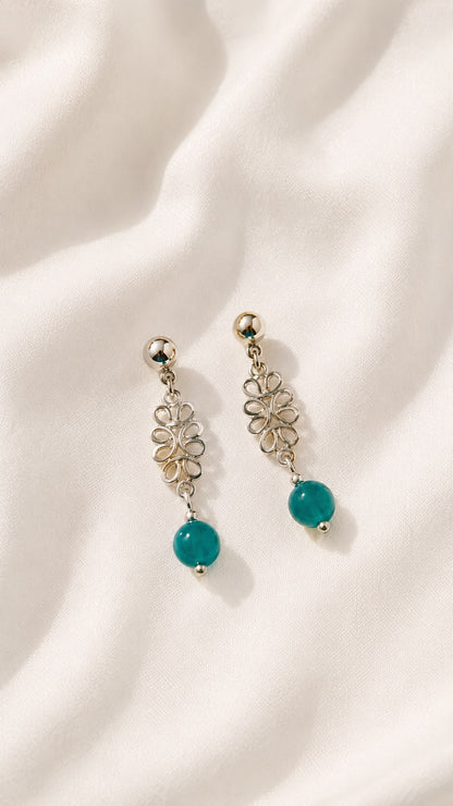 Parure Lucrezia con collana e orecchini in agata verde naturale e argento 950 realizzata a mano da OSADA Gioielleria